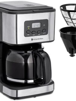Koffie KitchenBrothers Koffiezetapparaat - Filterkoffie - met Glazen Kan - 12 Koppen - Zwart/RVS