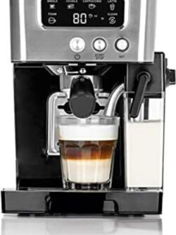 Koffie Cappuccino Koffiezetapparaat - Portafilter 15 bar - Koffiespecialiteiten met één druk op de knop, melkreservoir van 0,4 liter en watertank van 1,4 liter - Zwart-Zilver