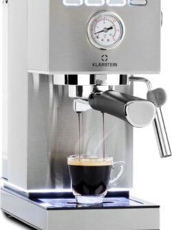 Koffie Klarstein Pausa Espressomachine - 1350 Watt - 20 Bar druk - Inhoud Waterreservoir: 1,4 Liter - Beweegbaar opschuimpijpje - Uitneembaar lekbakje - Roestvrijstalen behuizing - Zilver