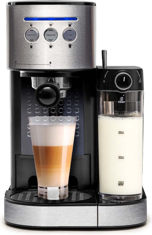Koffie BluMill Koffiemachine - Pistonmachine - Incl. automatische melkschuimer - Zilver