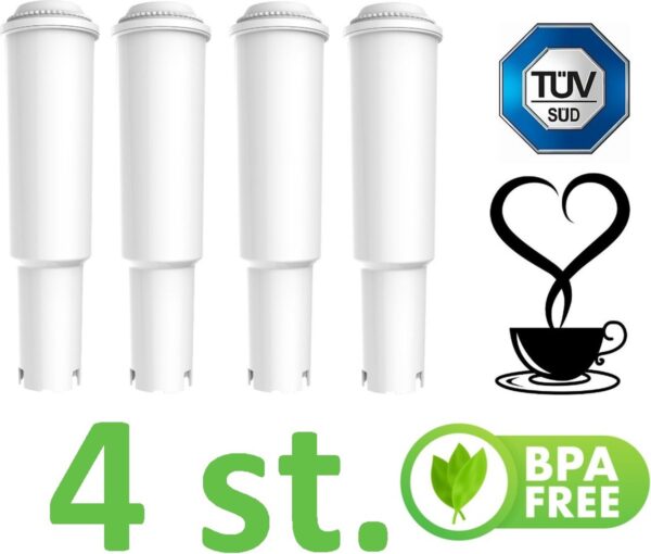 Koffie HOGE KWALITEIT waterfilter voor Jura Claris White System filter nr. 68739, 60209 & 62911, koffiemachines uit de Impressa Serien E, J, S, X, X, Z & Nespresso -serie; 4 stuks. Getest en gecertificeerd door TÜV SÜD.