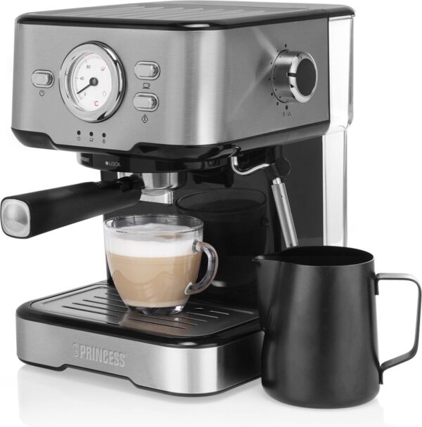 Koffie Koffiezetapparaat - Princess 249412 Espressomachines voor gemalen koffie – Met melkopschuimpijpjes voor cappucino en latte macchiato – 2 kopjes - Consumentenbond Beste Koop