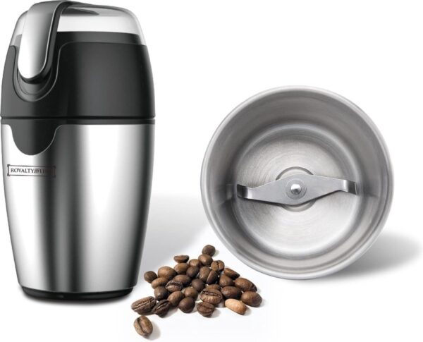 Koffie Royalty Line® CGE200 Elektrische Koffiemolen - 200W - Koffiebonen Maler - 70gr - Zwart/RVS