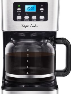 Koffie Taylor Swoden Koffiezetapparaat - Filterkoffie - 12 Koppen - met Glazen Kan-Zwart/RVS - Darcy 30QUK