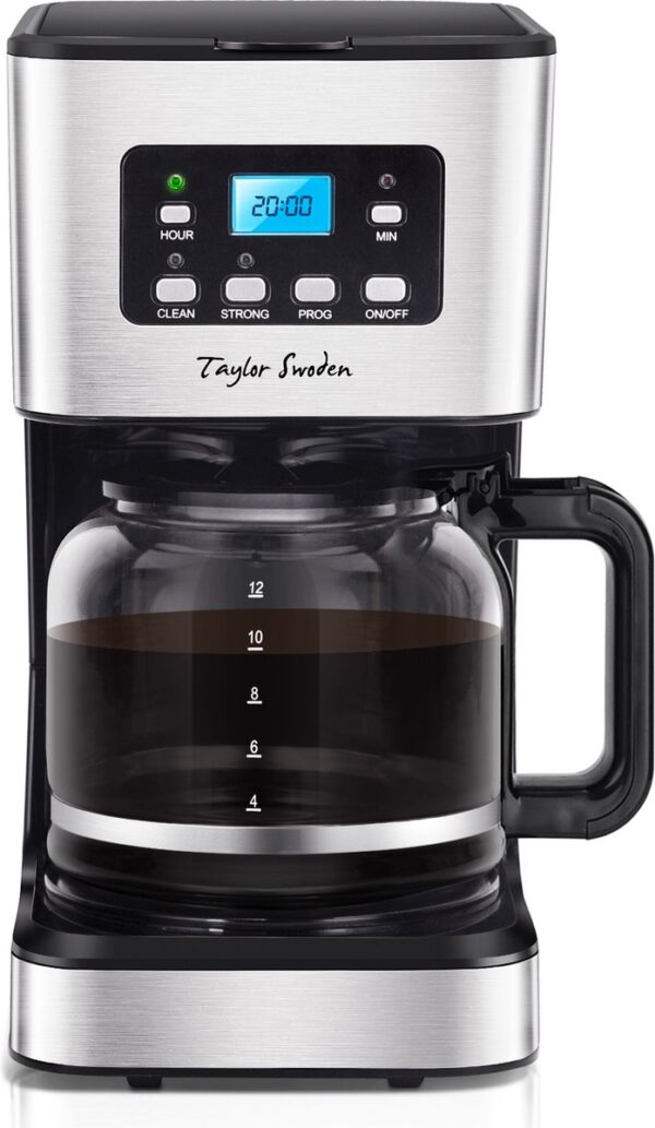 Koffie Taylor Swoden Koffiezetapparaat - Filterkoffie - 12 Koppen - met Glazen Kan-Zwart/RVS - Darcy 30QUK