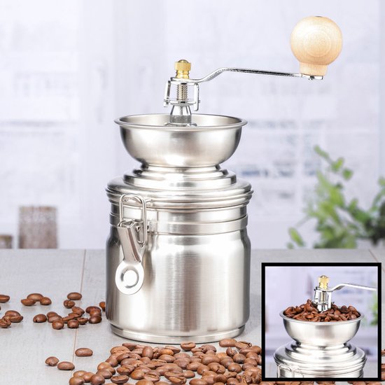 Handmatige koffiemolen RVS met hout