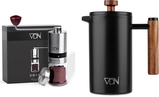 VDN French press en handmatige koffiemolen set