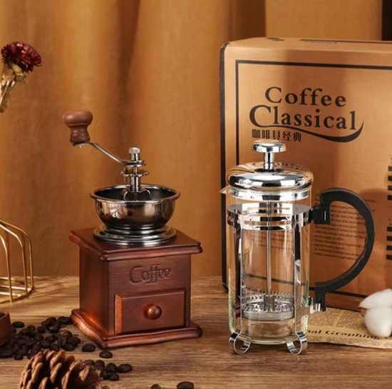 Vintage handmatige koffiemolen geschenkset